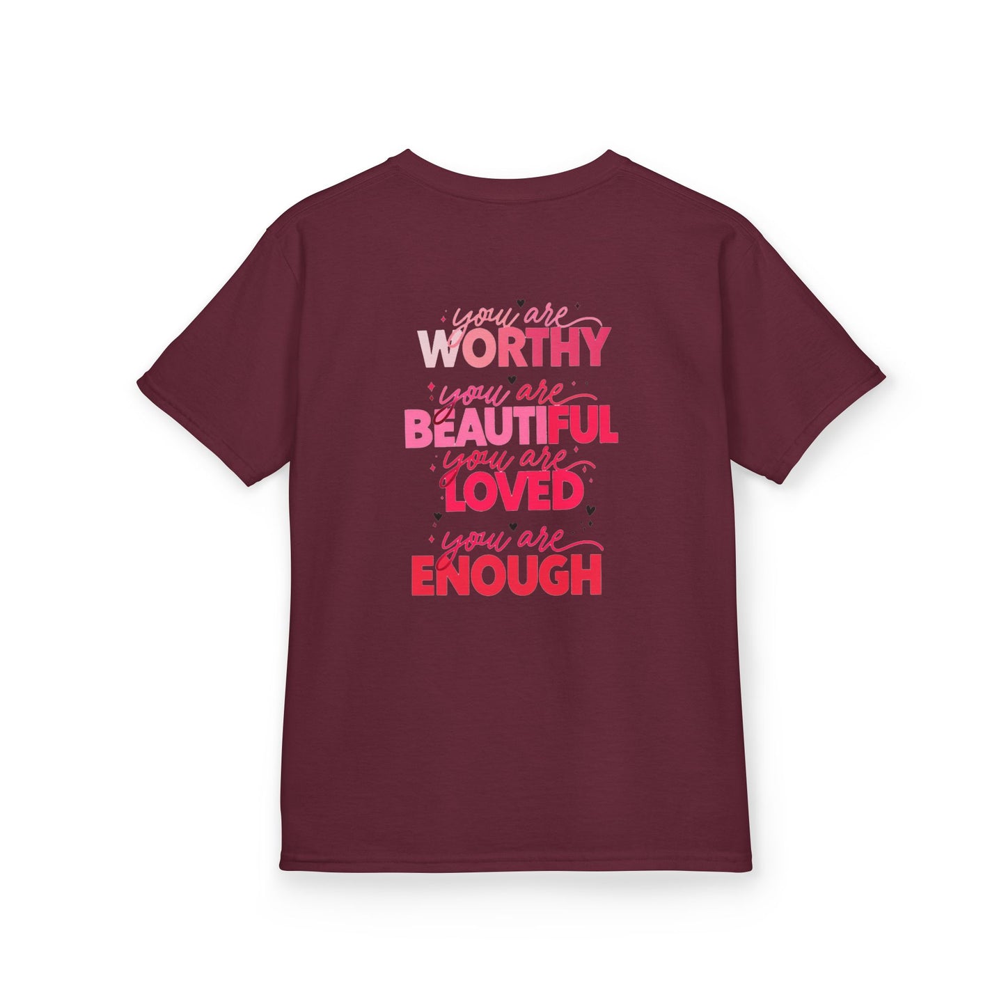 Inspirational Kids Tee - 'Worthy, Beautiful, Loved, Enough' | Heavy Cotton™