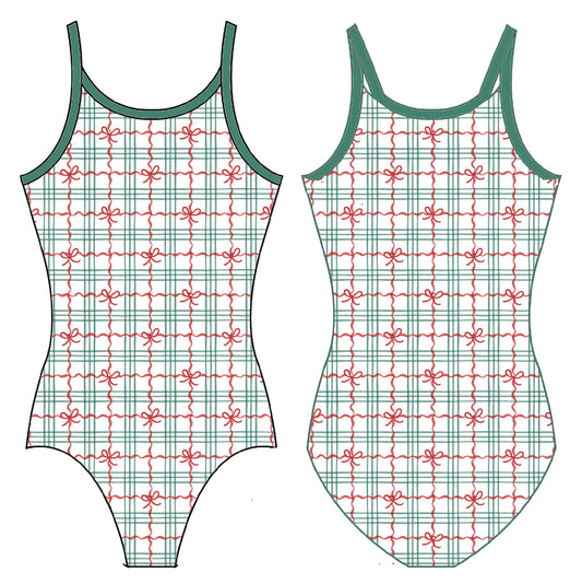 CHRISTMAS BOWS GYMNASTICS LEOTARD