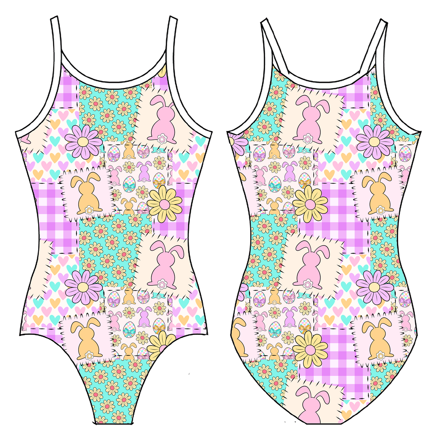EASTER BUNNY PATCHWORK GYMNASTICS LEOTARD
