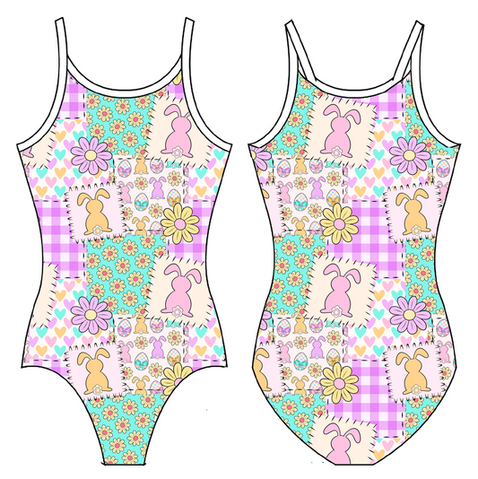 EASTER BUNNY PATCHWORK GYMNASTICS LEOTARD