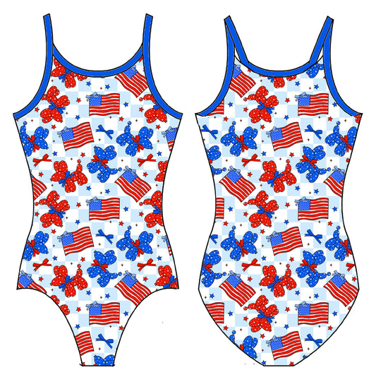 FLAGS AND PUPS GYMNASTICS LEOTARD
