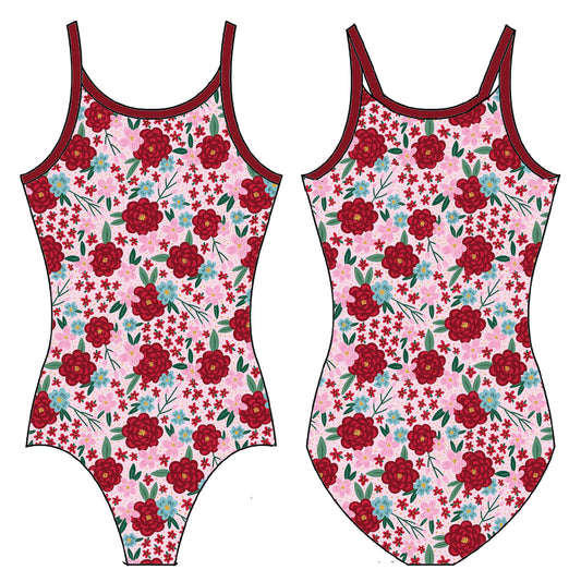 FESTIVE FLORAL GYMNASTICS LEOTARD