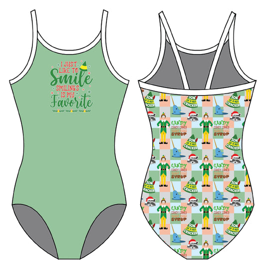 I JUST LIKE TO SMILE ELF GYMNASTICS LEOTARD