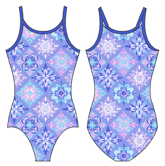 PERIWINKLE SNOWFLAKES GYMNASTICS LEOTARD
