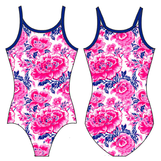 PINK AND NAVY BLOOMS GYMNASTICS LEOTARD