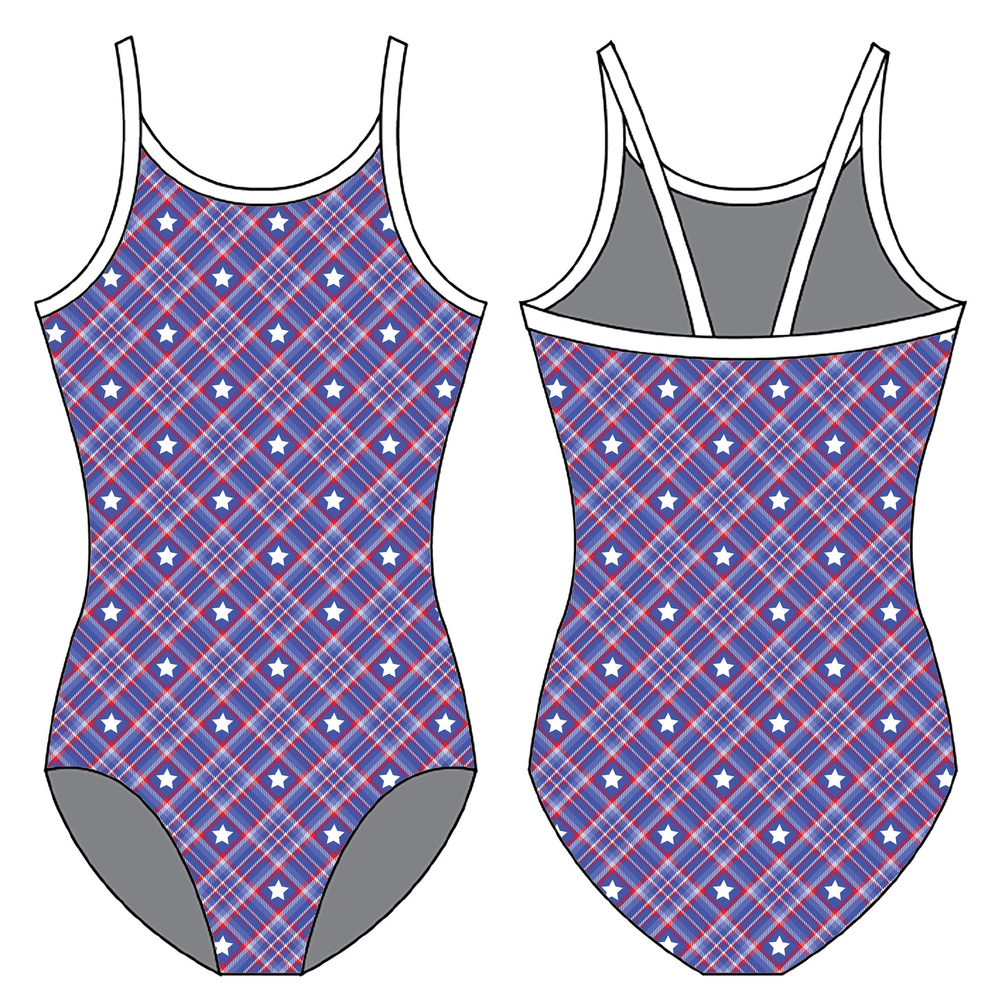 RWB PLAID STARS GYMNASTICS LEOTARD