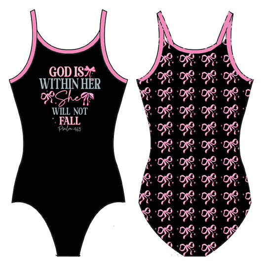 SHE WILL NOT FALL BOWS GYMNASTICS LEOTARD