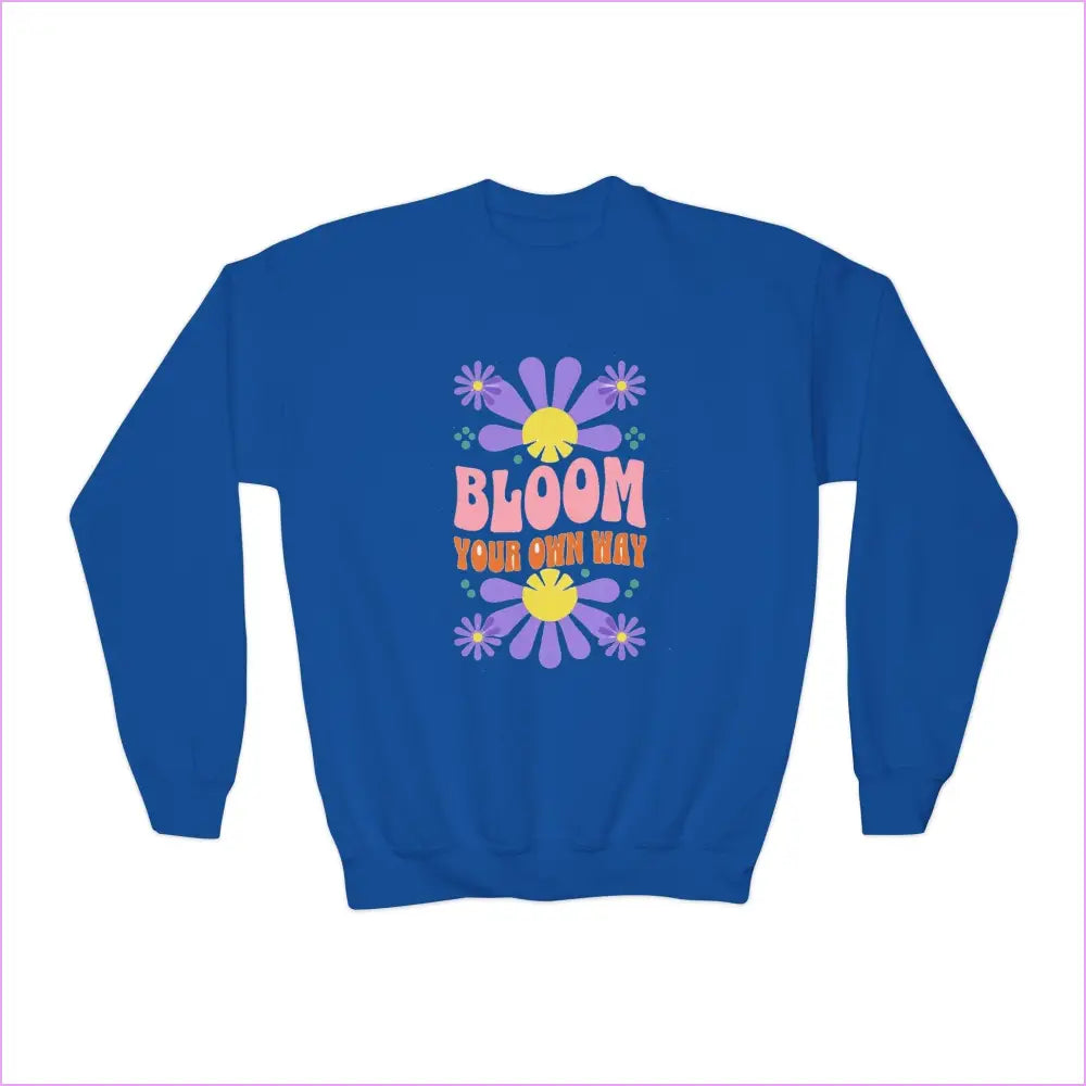 ’Bloom Your Own Way’ Inspirational Design Youth Crewneck - Royal / XS - Kids clothes