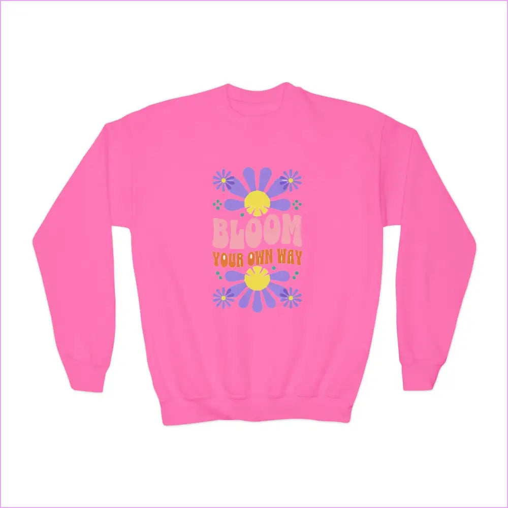 ’Bloom Your Own Way’ Inspirational Design Youth Crewneck - Safety Pink / XS - Kids clothes