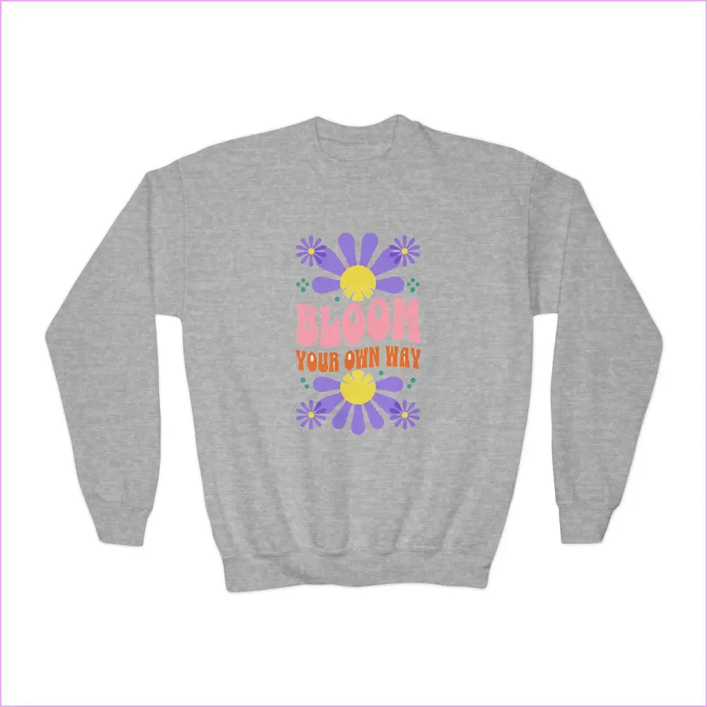 ’Bloom Your Own Way’ Inspirational Design Youth Crewneck - Sport Grey / XS - Kids clothes