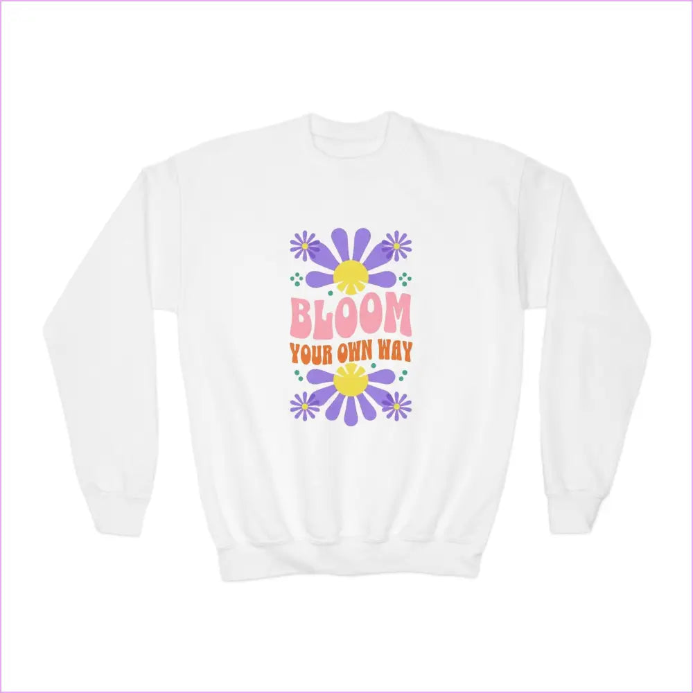 ’Bloom Your Own Way’ Inspirational Design Youth Crewneck - White / XS - Kids clothes