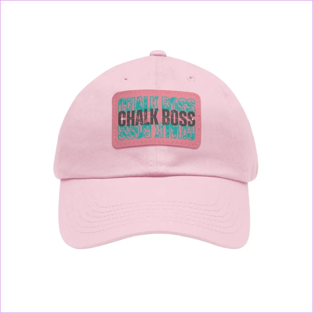 CHALK BOSS Dad Hat with Leather Patch - Light Pink / Pink patch / Rectangle / One size - Hats