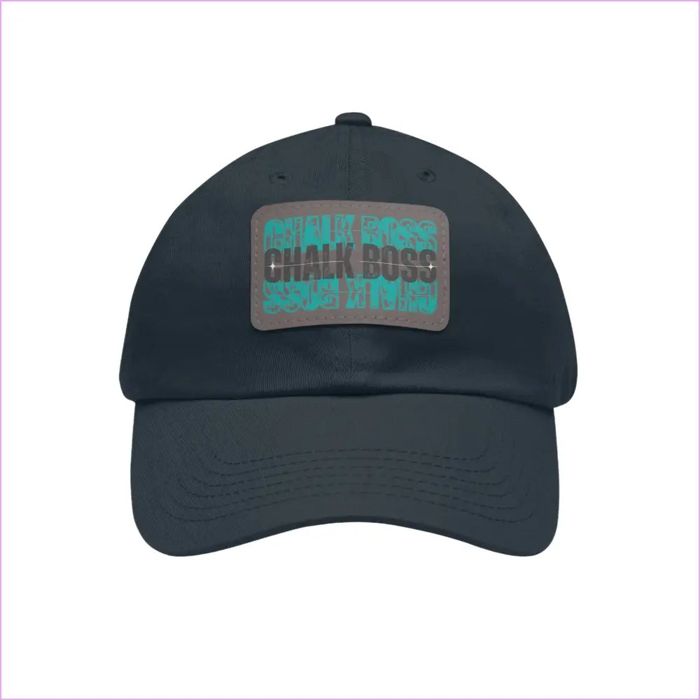 CHALK BOSS Dad Hat with Leather Patch - Navy / Grey patch / Rectangle / One size - Hats