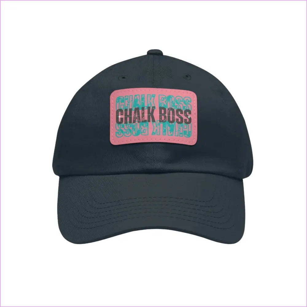 CHALK BOSS Dad Hat with Leather Patch - Navy / Pink patch / Rectangle / One size - Hats