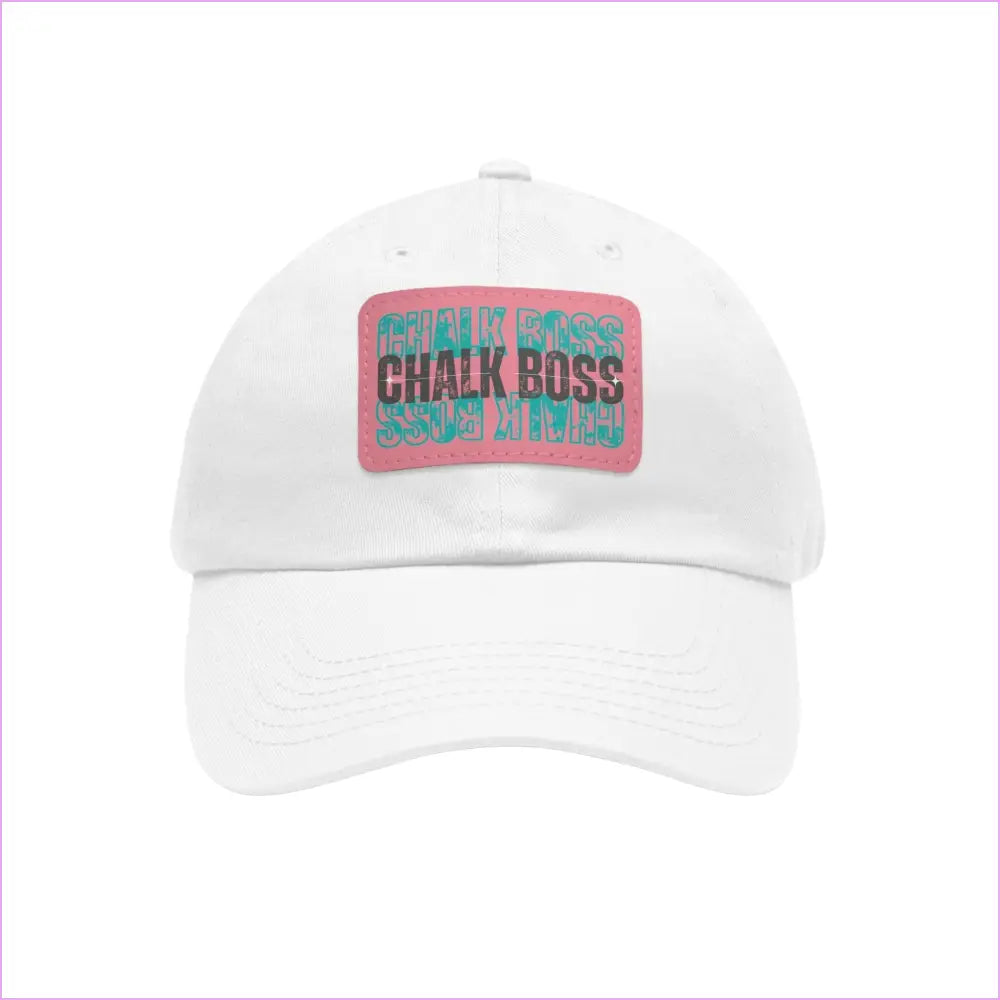 CHALK BOSS Dad Hat with Leather Patch - White / Pink patch / Rectangle / One size - Hats