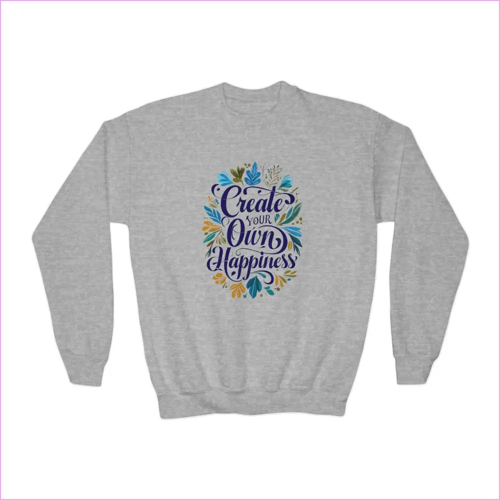 Create Your Own Happiness Youth Crewneck Sweatshirt | Inspirational Sweater for Kids - Sport Grey / XS - Kids clothes