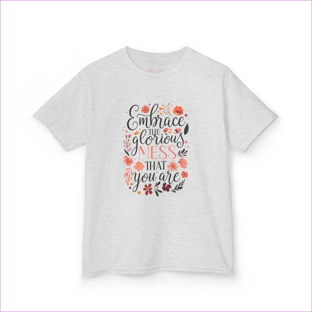 Embrace the Glorious Mess Kids Tee | Cute Floral Design Cotton T-Shirt - Kids clothes