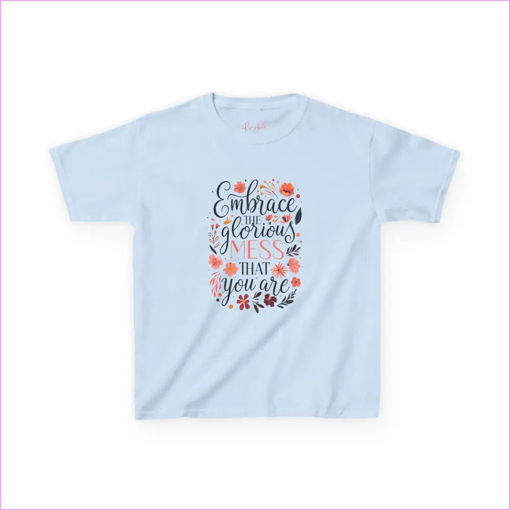Embrace the Glorious Mess Kids Tee | Cute Floral Design Cotton T-Shirt - Light Blue / XS - Kids clothes