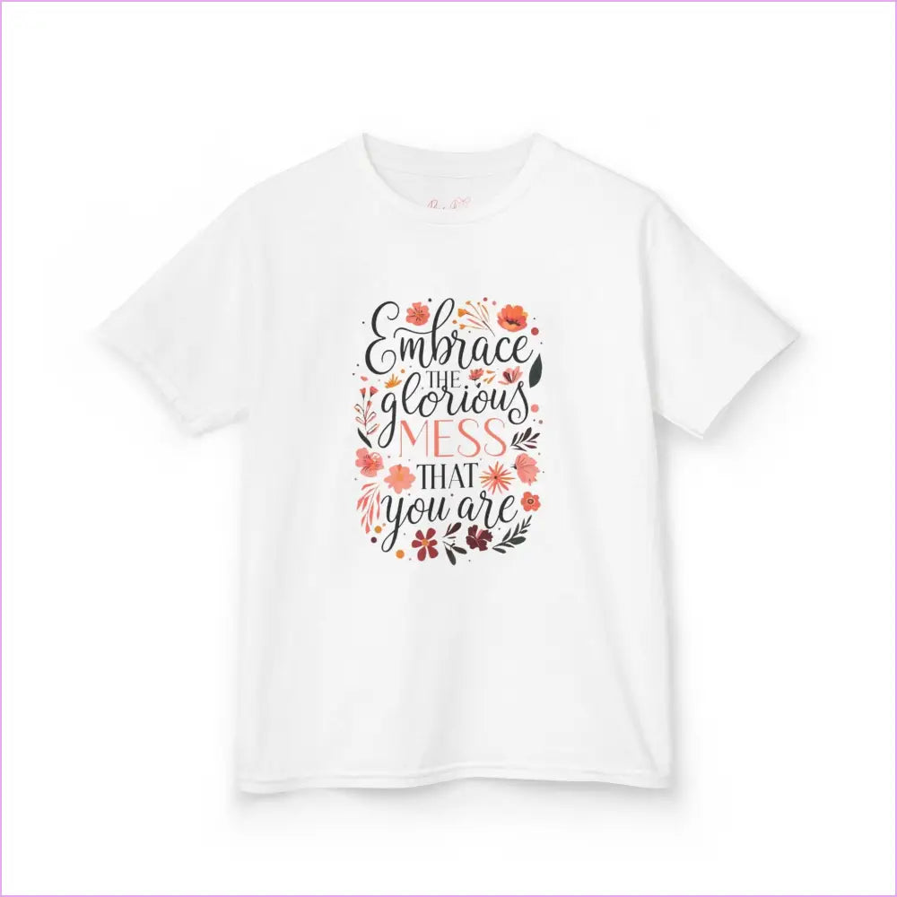 Embrace the Glorious Mess Kids Tee | Cute Floral Design Cotton T-Shirt - Kids clothes
