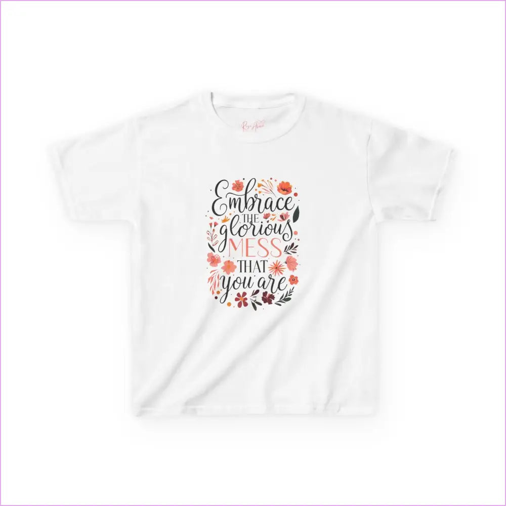 Embrace the Glorious Mess Kids Tee | Cute Floral Design Cotton T-Shirt - White / XS - Kids clothes