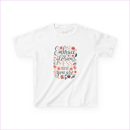 Embrace the Glorious Mess Kids Tee | Cute Floral Design Cotton T-Shirt - White / XS - Kids clothes