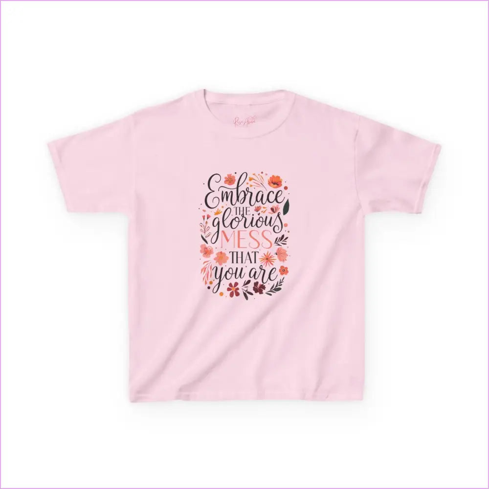 Embrace the Glorious Mess Kids Tee | Cute Floral Design Cotton T-Shirt - Light Pink / XS - Kids clothes