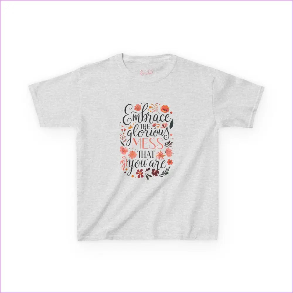 Embrace the Glorious Mess Kids Tee | Cute Floral Design Cotton T-Shirt - Ash / XS - Kids clothes