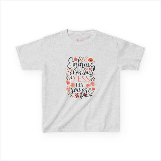 Embrace the Glorious Mess Kids Tee | Cute Floral Design Cotton T-Shirt - Ash / XS - Kids clothes