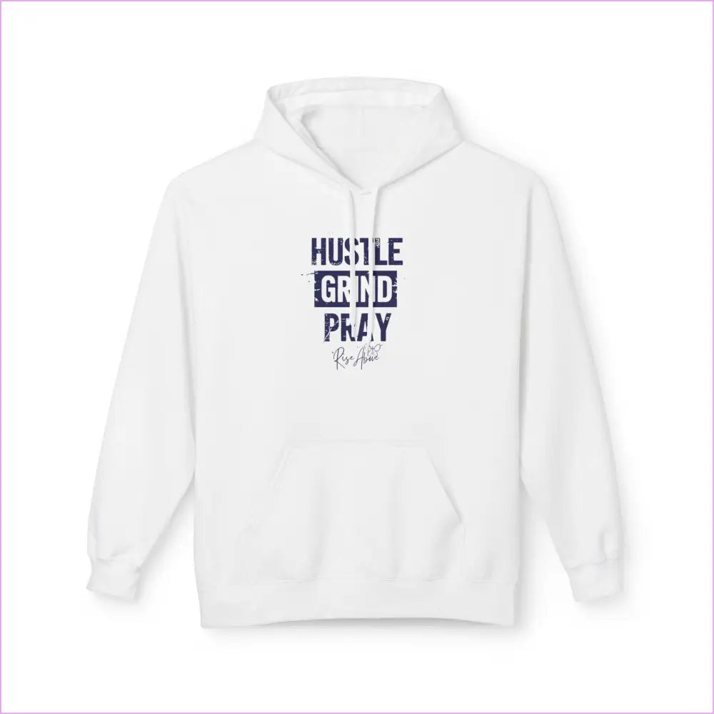 Hustle Grind Pray Unisex Hoodie - Softstyle Fleece for Motivation & Daily Inspiration - S / White - Hoodie