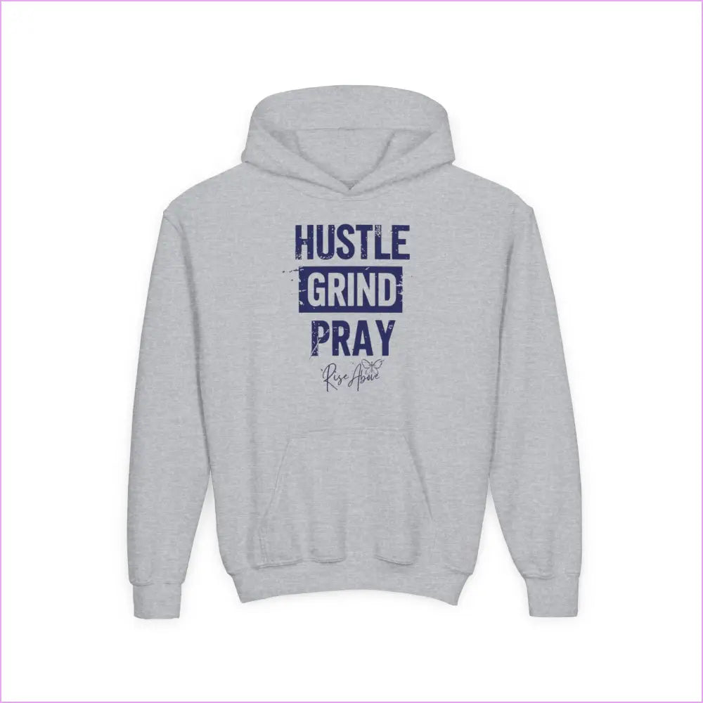 Inspirational Hustle Grind Pray Youth Hoodie - Motivational Sweatshirt for Teens - S / Sport Grey - Kids clothes