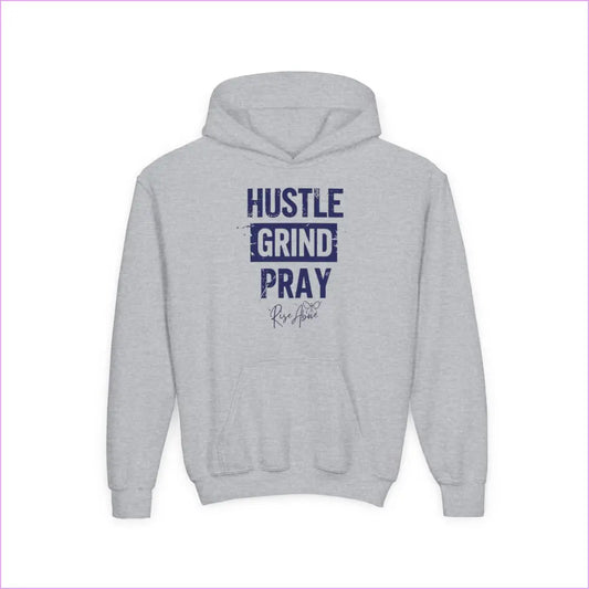 Inspirational Hustle Grind Pray Youth Hoodie - Motivational Sweatshirt for Teens - S / Sport Grey - Kids clothes