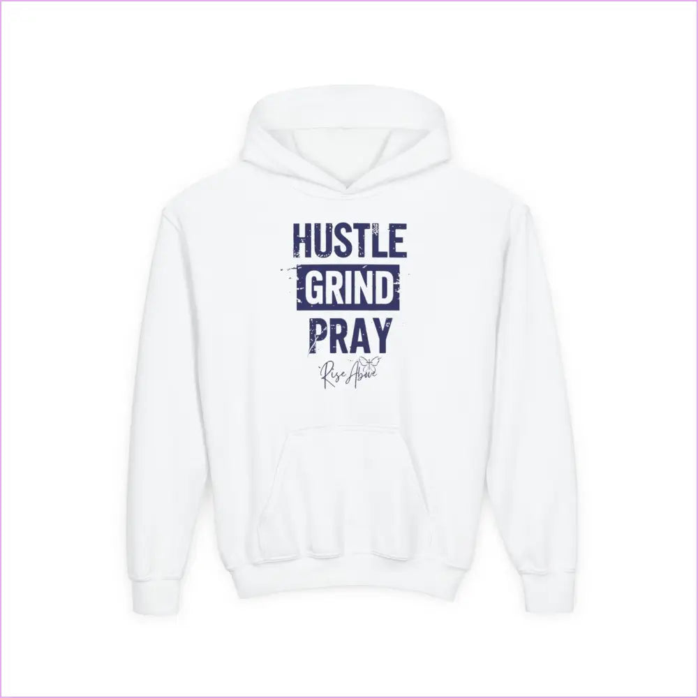 Inspirational Hustle Grind Pray Youth Hoodie - Motivational Sweatshirt for Teens - S / White - Kids clothes