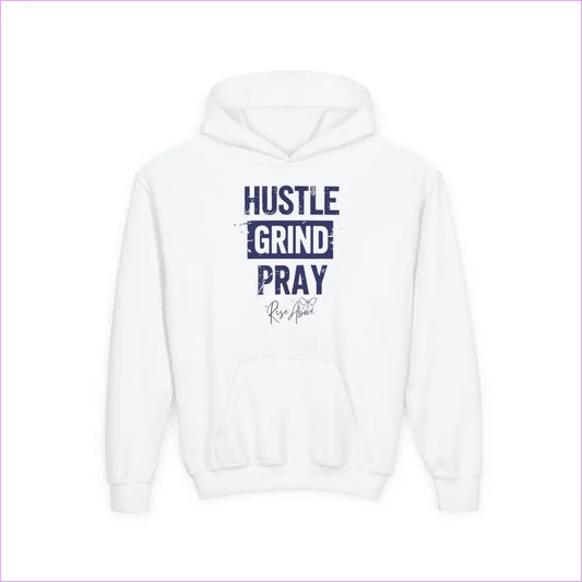 Inspirational Hustle Grind Pray Youth Hoodie - Motivational Sweatshirt for Teens - S / White - Kids clothes