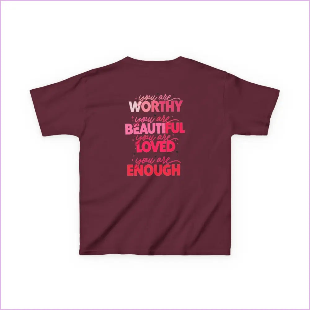 Inspirational Kids Tee - ’Worthy Beautiful Loved Enough’ | Heavy Cotton™ - Kids clothes