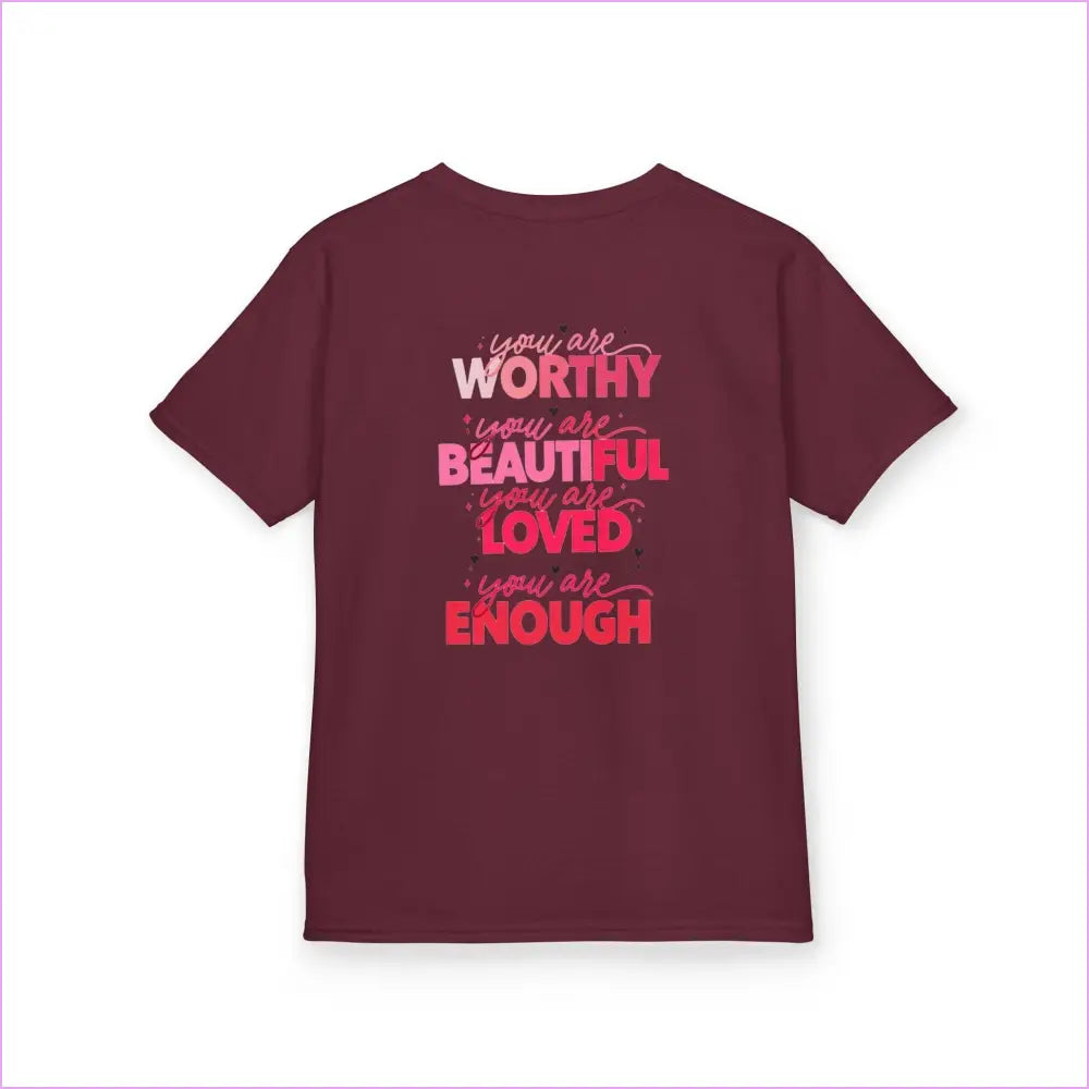 Inspirational Kids Tee - ’Worthy Beautiful Loved Enough’ | Heavy Cotton™ - Kids clothes
