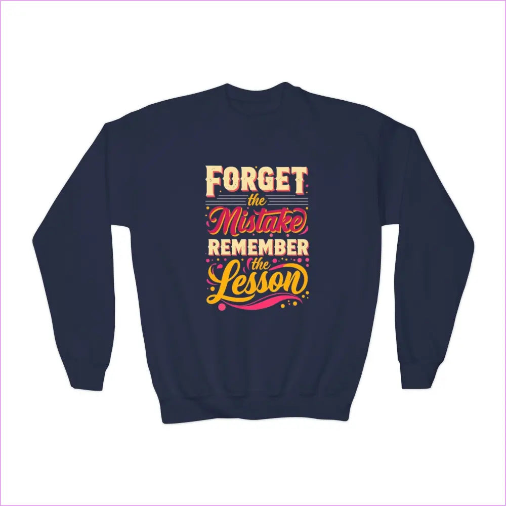 Inspirational Youth Crewneck Sweatshirt - ’Forget the Mistake Remember the Lesson’ - Navy / XS - Kids clothes