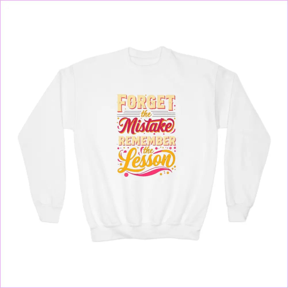 Inspirational Youth Crewneck Sweatshirt - ’Forget the Mistake Remember the Lesson’ - White / XS - Kids clothes
