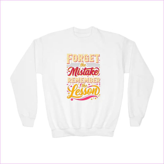 Inspirational Youth Crewneck Sweatshirt - ’Forget the Mistake Remember the Lesson’ - White / XS - Kids clothes