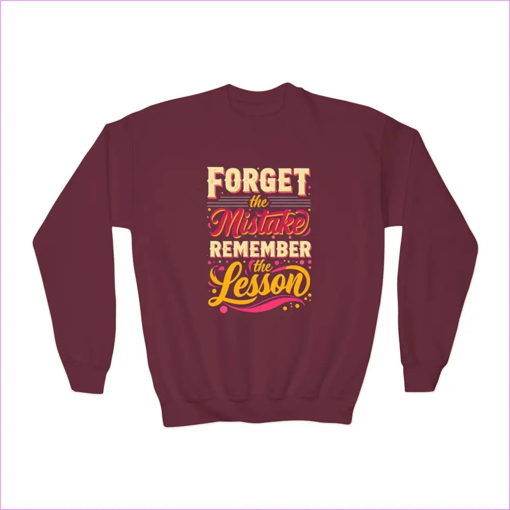 Inspirational Youth Crewneck Sweatshirt - ’Forget the Mistake Remember the Lesson’ - Maroon / XS - Kids clothes