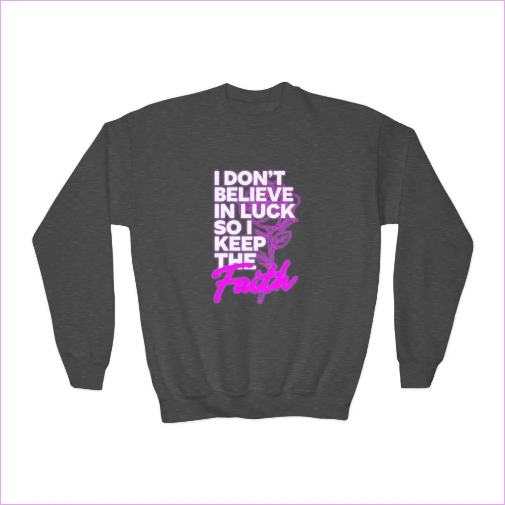 Inspirational Youth Crewneck Sweatshirt - ’Keep the Faith’ - Dark Heather / S - Kids clothes