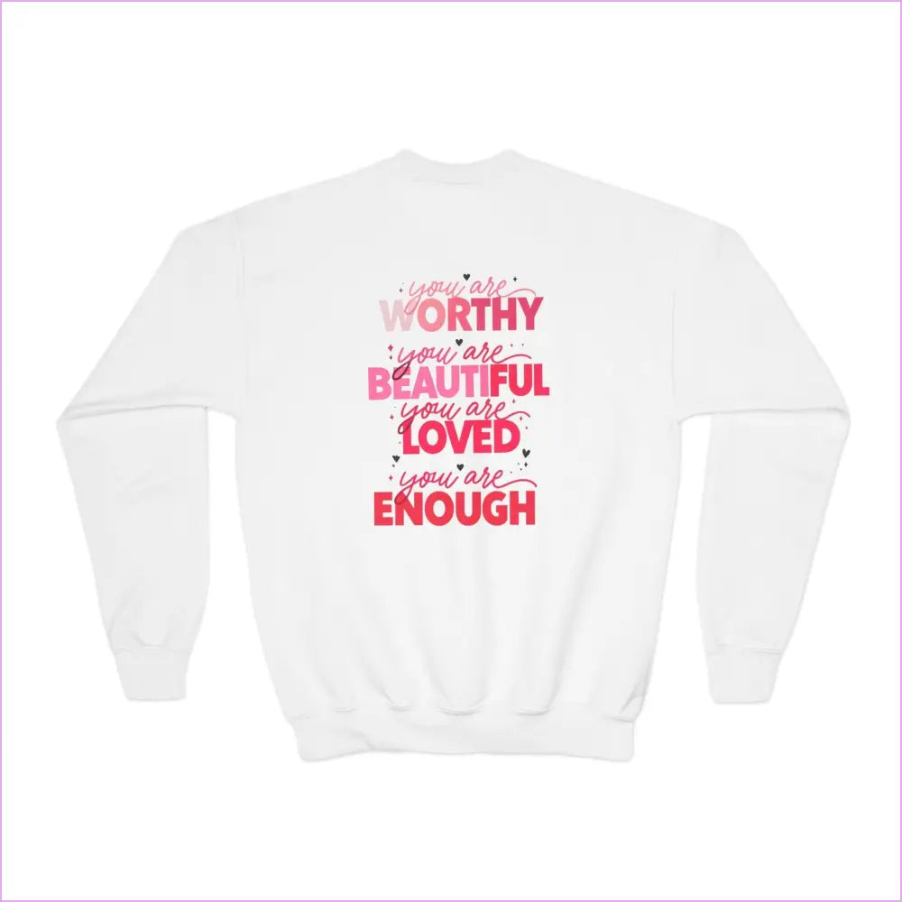 Inspirational Youth Crewneck Sweatshirt - ’You Are Worthy Beautiful Loved Enough’ - Kids clothes