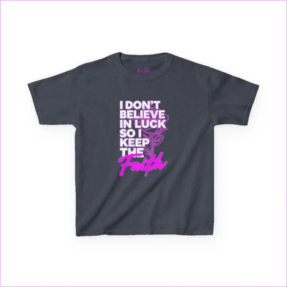 Kids Heavy Cotton Tee - ’I Don’t Believe in Luck Keep the Faith’ - Heather Navy / XS - Kids clothes