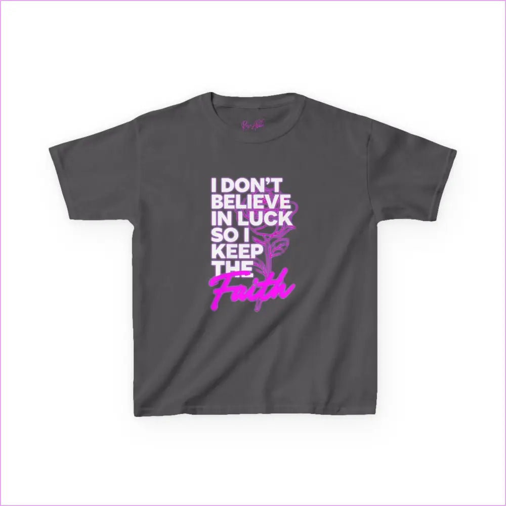 Kids Heavy Cotton Tee - ’I Don’t Believe in Luck Keep the Faith’ - Charcoal / XS - Kids clothes