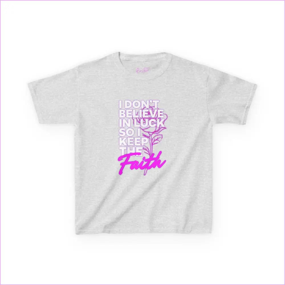 Kids Heavy Cotton Tee - ’I Don’t Believe in Luck Keep the Faith’ - Ash / XS - Kids clothes