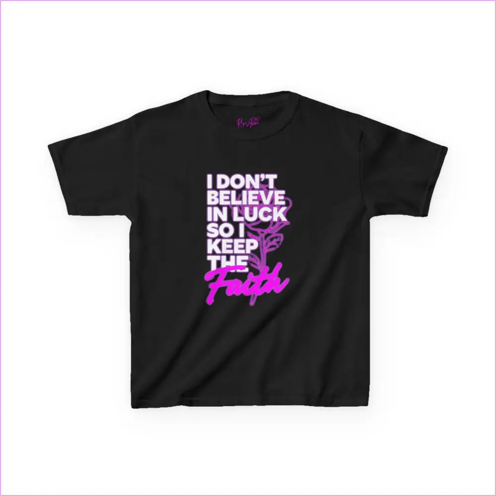 Kids Heavy Cotton Tee - ’I Don’t Believe in Luck Keep the Faith’ - Black / XS - Kids clothes