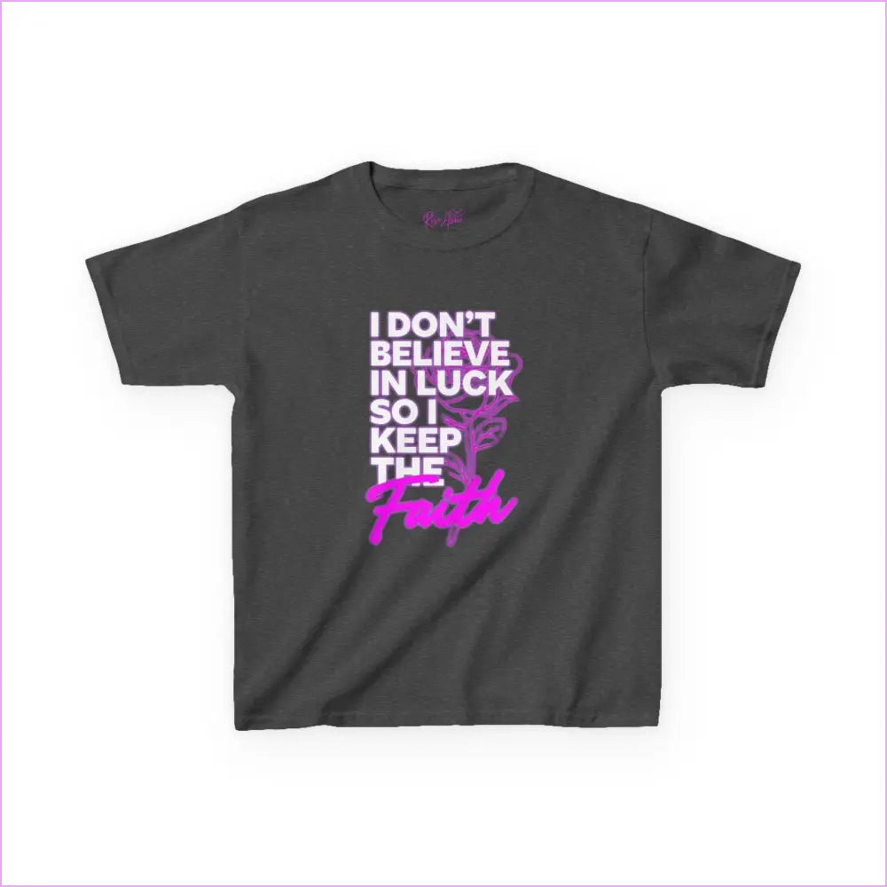 Kids Heavy Cotton Tee - ’I Don’t Believe in Luck Keep the Faith’ - Dark Heather / XS - Kids clothes