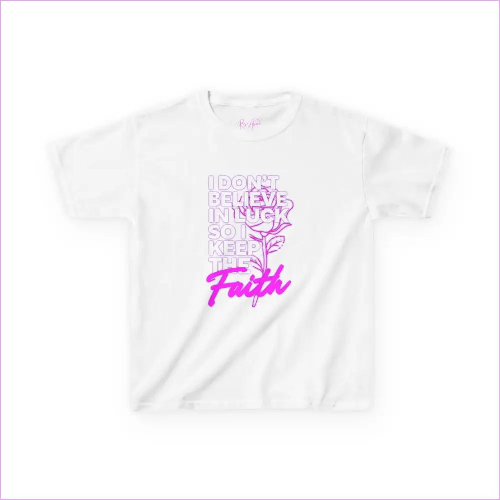 Kids Heavy Cotton Tee - ’I Don’t Believe in Luck Keep the Faith’ - White / XS - Kids clothes