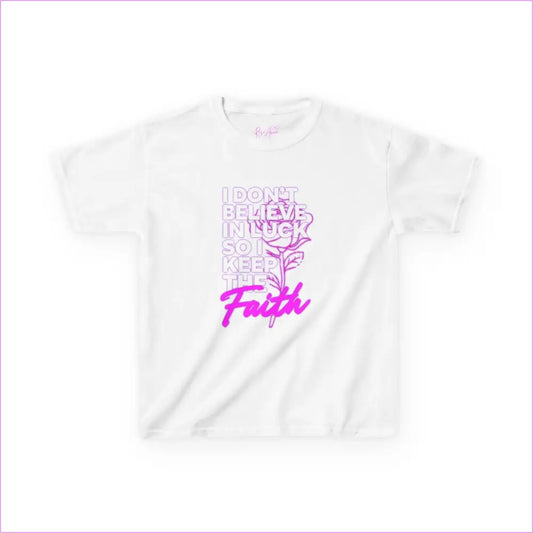 Kids Heavy Cotton Tee - ’I Don’t Believe in Luck Keep the Faith’ - White / XS - Kids clothes