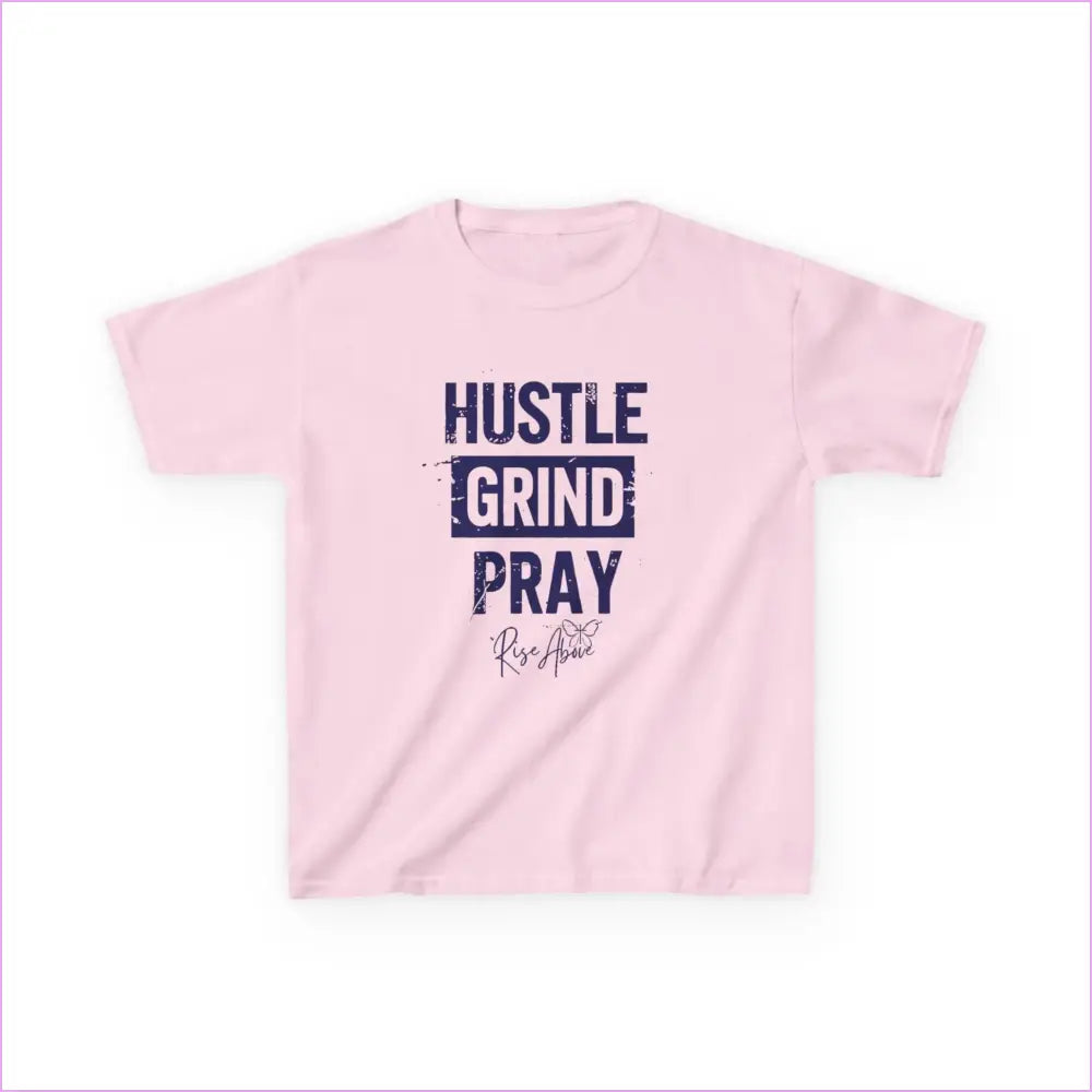 Kids Hustle Grind Pray Tee - Motivational Cotton T-Shirt for Young Dreamers - Light Pink / XS - Kids clothes