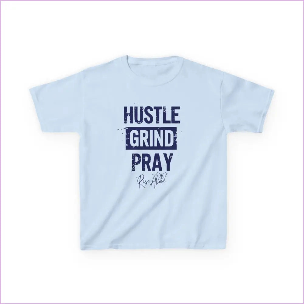 Kids Hustle Grind Pray Tee - Motivational Cotton T-Shirt for Young Dreamers - Light Blue / XS - Kids clothes